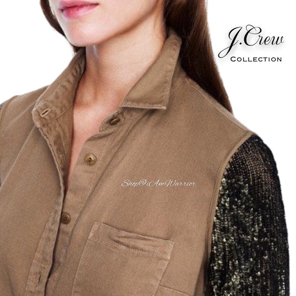 J.Crew Collection sable brown buttondown w/ silk sequin sleeves *shop@iamwarrior - Picture 3 of 15